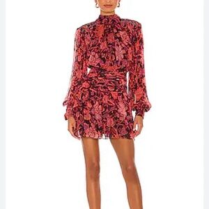 Revolve X HEMANT & NANDITA Crimson Rouched Mini Floral Dress B30